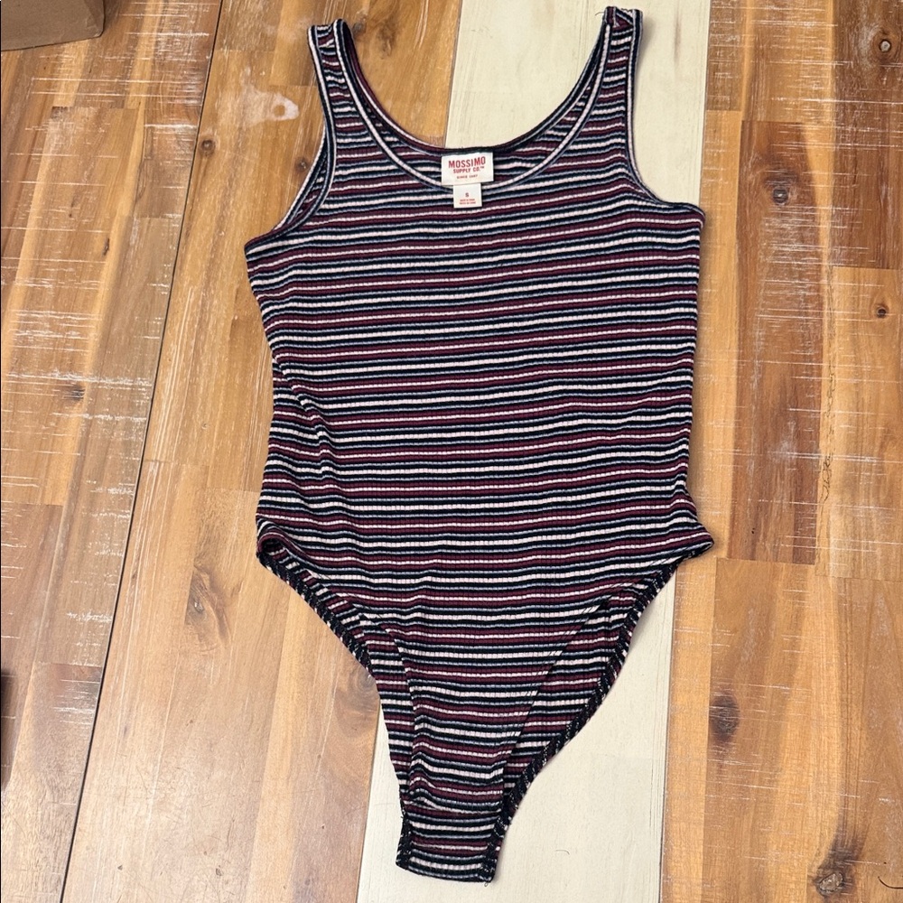 Mossimo Supply Co. Striped Bodysuit - Black, White, Red